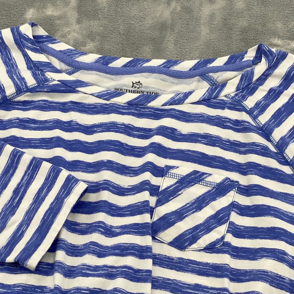 Southern Tide Womens Large Blue White Striped Raglan Sleeve Elastic Waist Dress